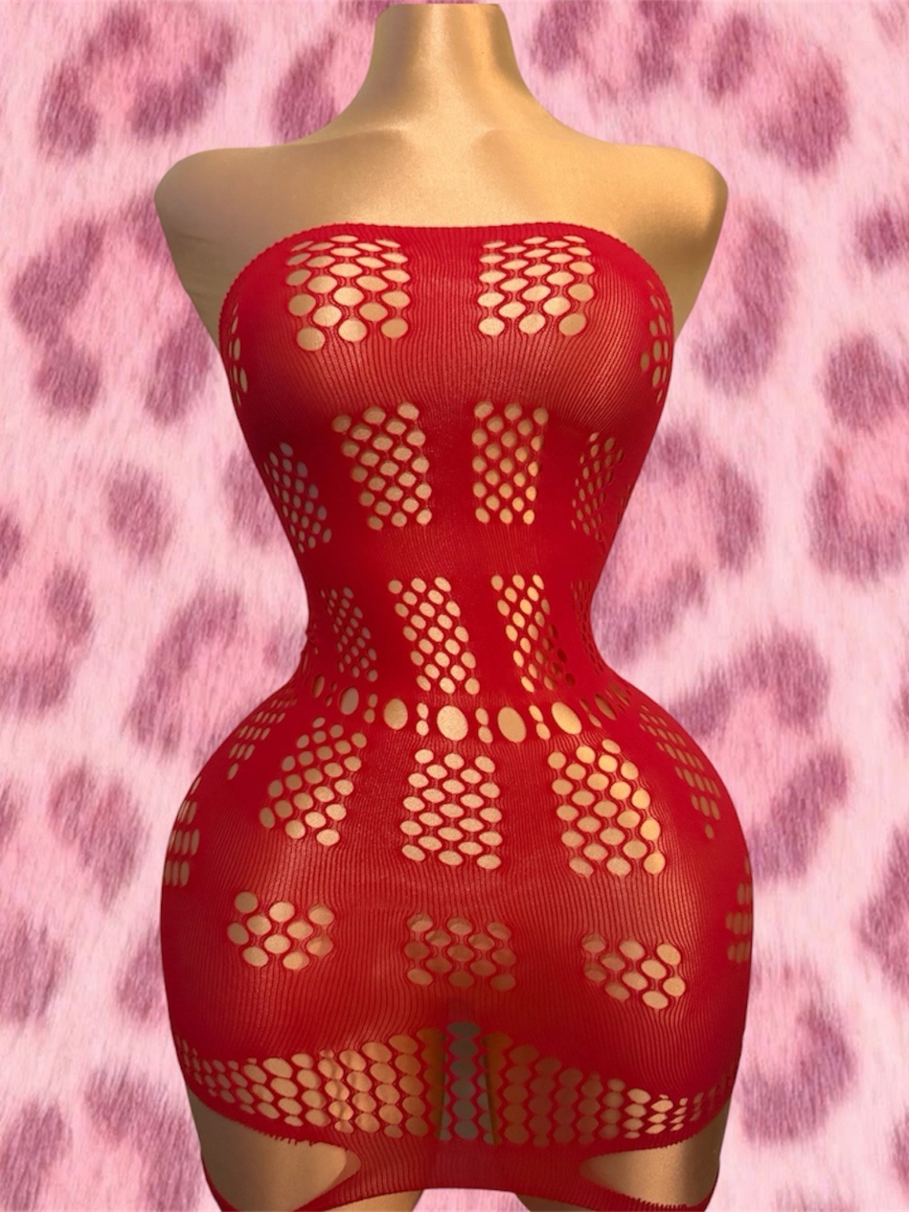 Strapless Red Fishnet Bodycon Bandeau Dress